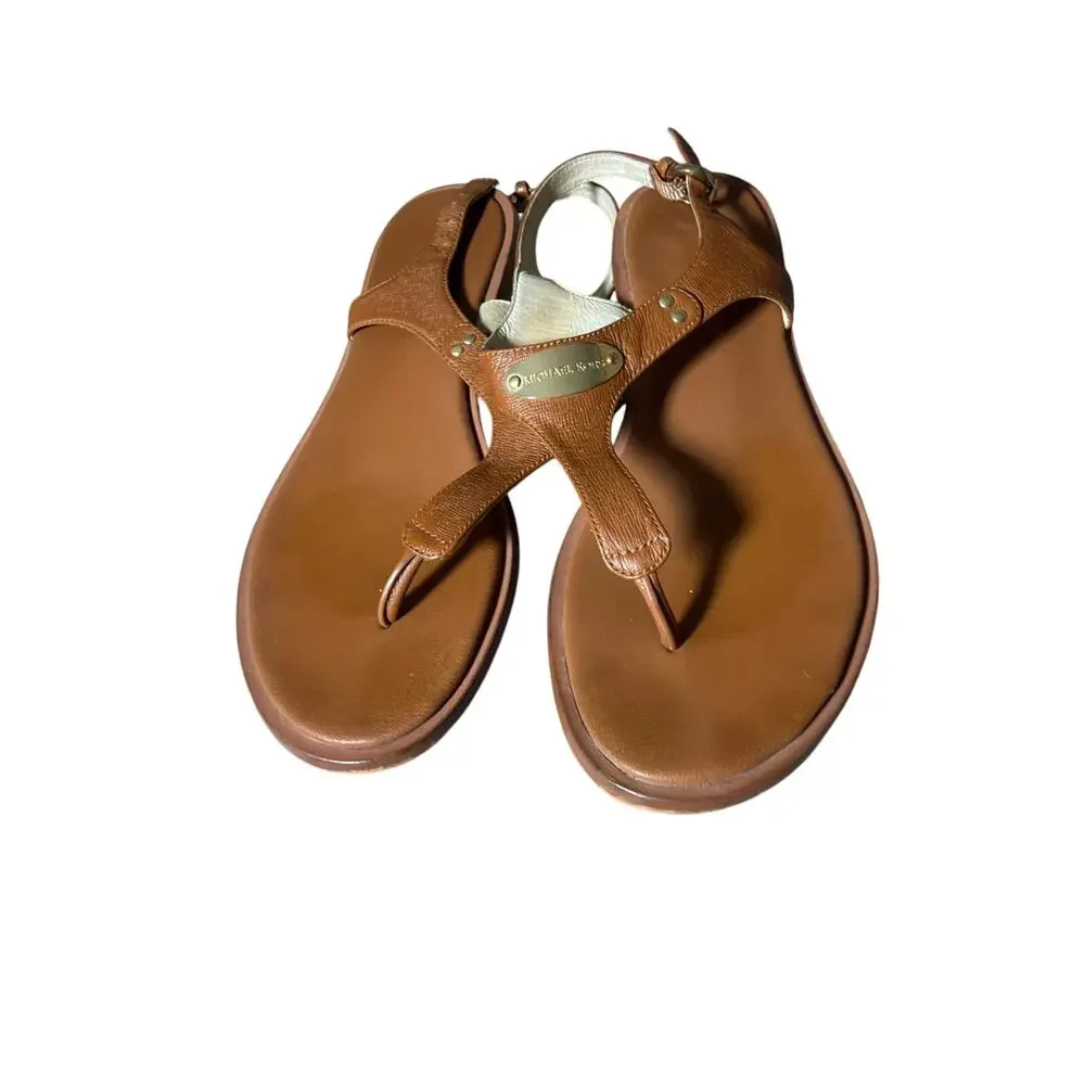 MICHAEL KORS MKvPlate Slingback Thong Sandals Luggage Brown Size 9 - Picture 6 of 6